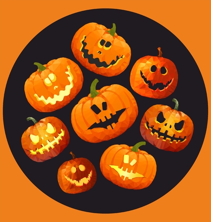 Set of low poly pumpkins for Halloweenのイラスト素材