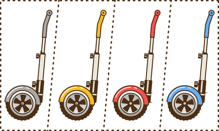Set of two-wheeled self-balanced electric hoverboards of different colors Segway isolated on white background.のイラスト素材