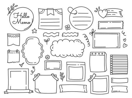 Diary, planner flat set of stickers, doodles. Isolated doodle elements for To Do List. Badges, patches, sticker packs.のイラスト素材