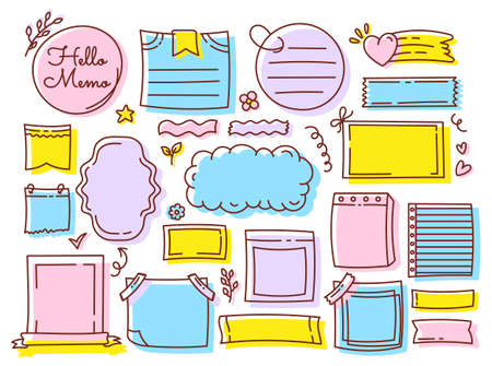 Diary, planner flat set of stickers. Isolated doodle elements for To Do List. Badges, patches, sticker packs.のイラスト素材