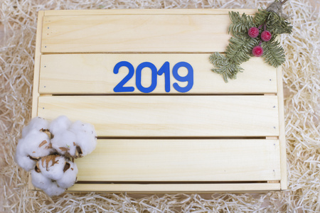 New Year 2019. Symbol with number 2019 and new year decor on backgroundの写真素材