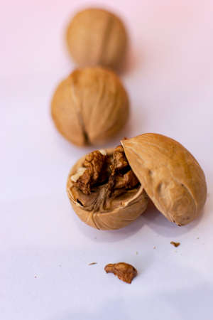 Walnut. A handful of walnuts on the table