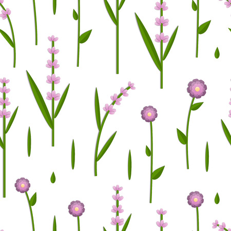 Vector seamless pattern with paper cut pink flowers on white background. Repeating  background with for greeting card, stationery, wrapping paperのイラスト素材