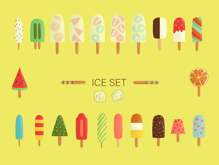 Vector illustration of colorful ice-cream. Bright ice set. Cheerful collection of sweet summer dessert. Drawing of ice isolated on beige backgroundのイラスト素材
