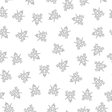 Vector seamless pattern of black and white insects. Repeat background with isolated monochrome fly. Good for clothes for teenagers, stationery, wallpaper and gift paper. Cartoon style.のイラスト素材