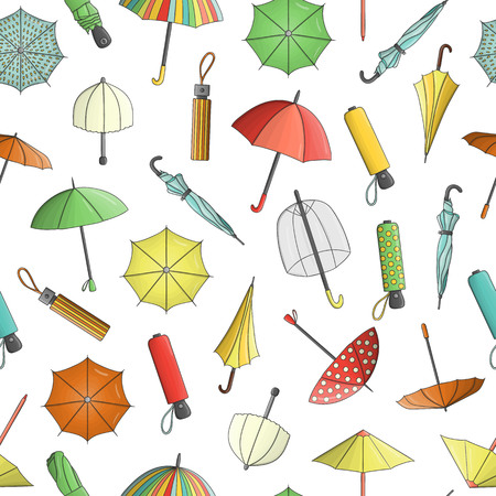 Vector seamless pattern of colored umbrellas. Repeat background with isolated bright umbrellaのイラスト素材