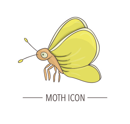 Vector colored moth icon isolated on white background. Colored cartoon style insect illustration. Bug logoのイラスト素材