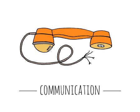 Vector vintage telephone receiver. Retro illustration of wired rotary dial telephone. Old means of communicationのイラスト素材