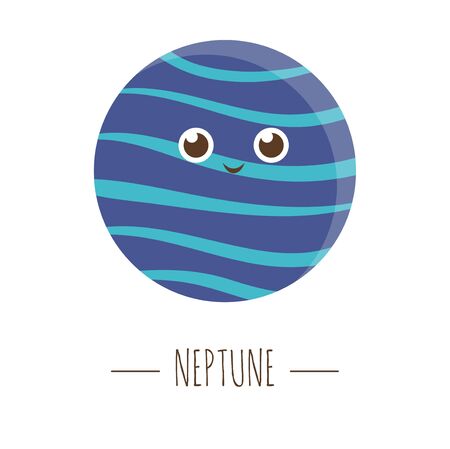 Vector Neptune illustration for children. Bright and cute flat picture of smiling planet isolated on white background. Space concept.のイラスト素材