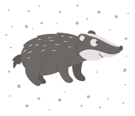 Vector hand drawn flat badger. Funny woodland animal. Cute forest animalistic illustration for childrenâs design, print, stationeryのイラスト素材