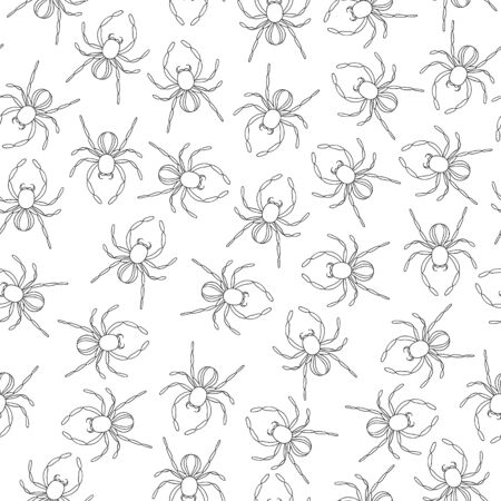 Vector seamless pattern of black and white insects. Repeat background with isolated monochrome spider. Good for clothes for teenagers, stationery, wallpaper and gift paper. Cartoon style.のイラスト素材