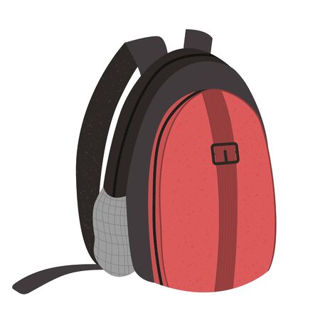 Vector flat illustration of a travelerâs backpack. Trip bag sign. Travel object icon isolated on white background. Vacation infographic element.のイラスト素材