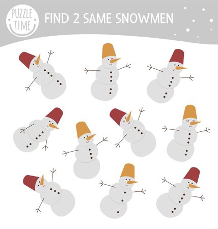 Find two same snowmen. Winter matching activity for preschool children. Funny game for kids with cute funny character. Logical quiz worksheet.
のイラスト素材