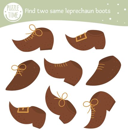 Find two same leprechaunâs boots. Saint Patrickâs Day matching activity for preschool children with elf shoes. Funny spring game for kids. Logical quiz worksheet.のイラスト素材