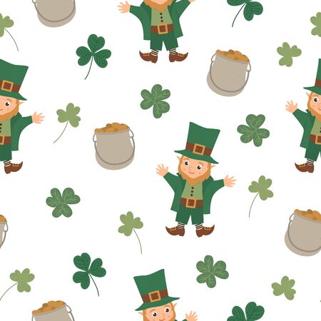 Vector seamless pattern with Saint Patrickâ€™s Day symbols. National Irish holiday repeating...