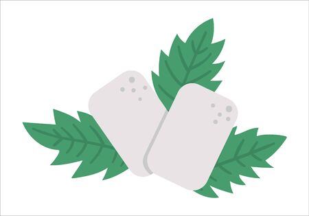 Chewing gum with mint leaves isolated on white background. Vector tooth care icon. Element for cleaning teeth. Dentistry equipment illustration. 
のイラスト素材