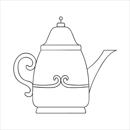 Teapot line icon. Black and white teapot vector illustration. Linear art kettle isolated on white background. Doodle style kitchen equipmentのイラスト素材