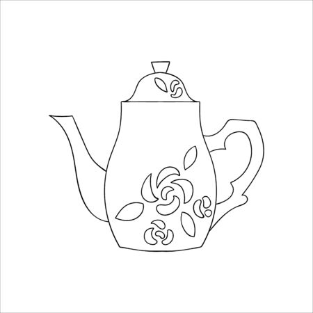 Teapot line icon. Black and white teapot vector illustration. Linear art kettle isolated on white background. Doodle style kitchen equipmentのイラスト素材