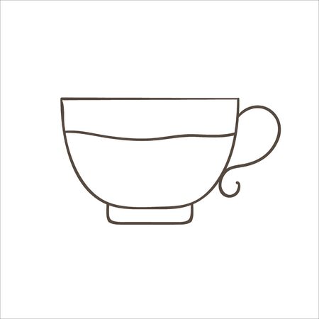 Teacup line icon. Black and white tea cup vector illustration. Linear art mug isolated on white background. Doodle style kitchen crockeryのイラスト素材