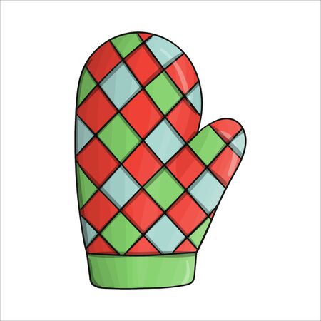 Vector colored pot holder. Kitchen mitten icon isolated on white background. Cartoon style cooking equipment. vector illustrationのイラスト素材