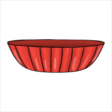 Vector red pie plate. Kitchen tool icon isolated on white background. Cartoon style cooking equipment. Crockery vector illustrationのイラスト素材