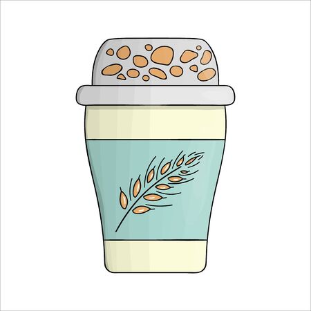 Vector colored yoghurt pack icon. Hand drawn organic fresh dairy product isolated on white background. Natural food illustration. Yogurt packaging design.のイラスト素材