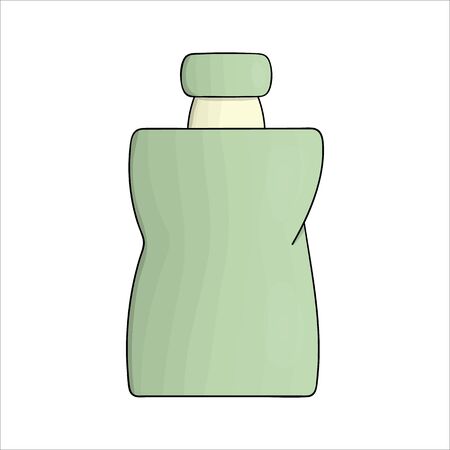 Vector colored yoghurt pack icon. Hand drawn organic fresh dairy product isolated on white background. Natural food illustration. Yogurt packaging design.のイラスト素材