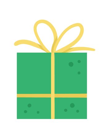 Vector cute birthday present with bow. Funny b-day gift for card, poster, print design. Bright holiday illustration for kids. Cheerful celebration icon isolated on white background.のイラスト素材