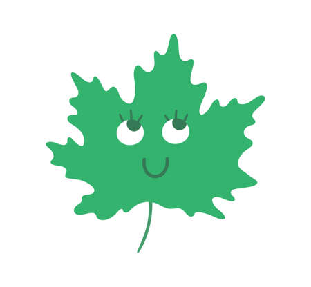 Vector kawaii maple tree leaf illustration. Back to school educational clipart. Cute flat style...