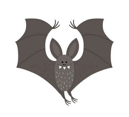 Cute vector bat with spread wings. Halloween character icon. Autumn all saints eve illustration with...
