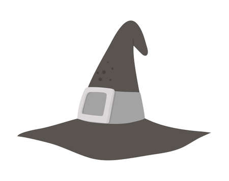 Cute vector wizard hat. Halloween accessory icon. Funny autumn all saints eve illustration with tall witch hat. Samhain dress party costume element for kids.のイラスト素材
