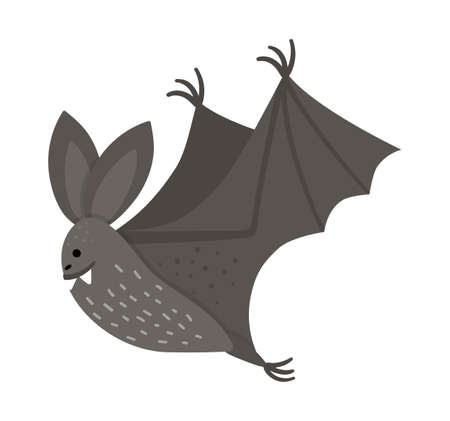 Cute vector bat with spread wings. Halloween character icon. Autumn all saints eve illustration with flying black animal. Samhain party sign design for kids.のイラスト素材