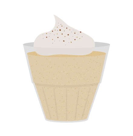 Vector glass with eggnog and whipped cream. Winter traditional drink illustration. Holiday hot beverage icon. Illustration of sweet egg dessert isolated on white background.のイラスト素材