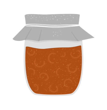 Vector jam jar isolated on white background. Winter traditional food illustration. Fruit preserved food in glass pot.のイラスト素材