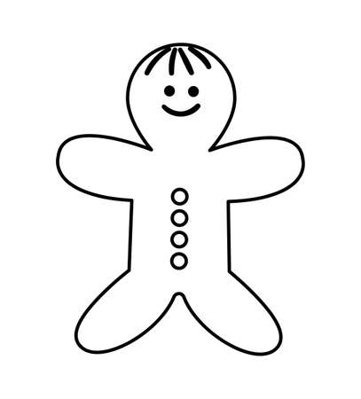 Vector black and white gingerbread man isolated on white background. Cute funny illustration of new...