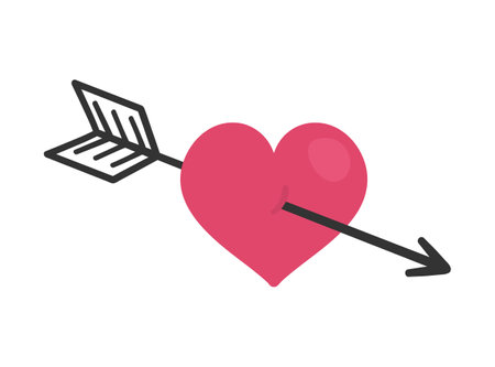 Vector heart with arrow shot through. Saint Valentine's day symbol. Funny element with love concept isolated on white background. Playful February holiday iconのイラスト素材