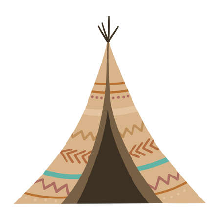 Vector boho wigwam. Bohemian teepee icon isolated on white background. Native American hut illustration.のイラスト素材