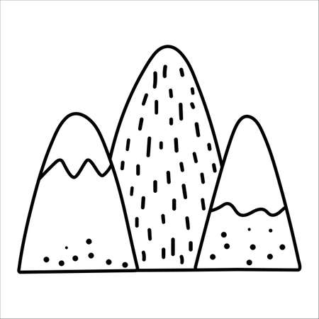 Vector black and white bohemian style mountains. Rocks line icon isolated on white background.のイラスト素材