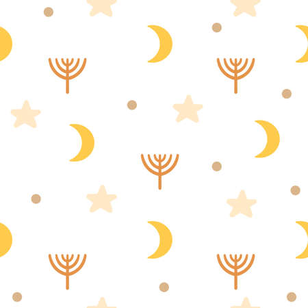 Vector boho ornament. Bohemian seamless pattern with stars and crescent moons. Wild and free repeating background. Ethnic native American or tribal digital paperのイラスト素材