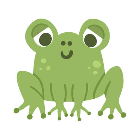 Vector cartoon frog. Funny woodland swamp animal. Cute forest illustration for kids isolated on white background. Green sitting toad iconのイラスト素材