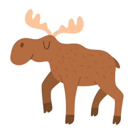 Vector cartoon moose. Funny woodland animal. Cute forest illustration for kids isolated on white background. Adorable walking elk iconのイラスト素材