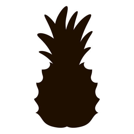 Vector tropical pineapple fruit silhouette clip art. Black jungle foliage illustration. Hand drawn exotic plant isolated on white background. Healthy summer food shadow icon.のイラスト素材
