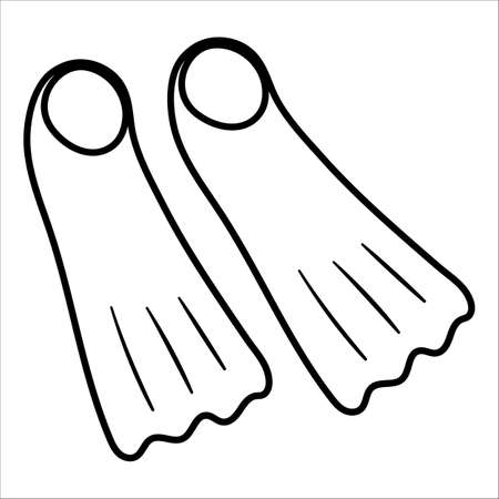 Vector black and white flippers. Outline summer diving or swimming equipment clipart element. Cute line fins illustration for kids or coloring page. Vacation beach object.のイラスト素材