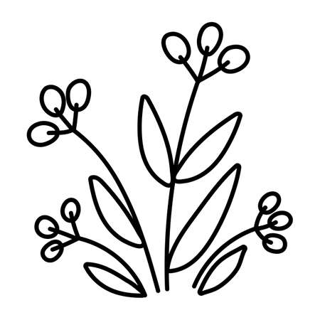 Vector black and white autumn berry bush icon. Fall plant outline illustration. Floral clipart. Cute line nursery bed isolated on white background.のイラスト素材