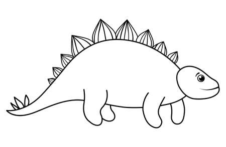Vector cute dinosaur line icon isolated on white background. Funny black and white dino character. Cute prehistoric reptile outline illustration. Stegosaurus coloring pageのイラスト素材