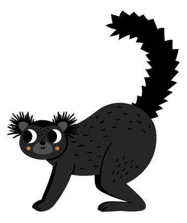 Vector black lemur icon. endangered species illustration. Cute extinct animal isolated on white background. Funny wild animal illustration for kids. nature protection conceptのイラスト素材