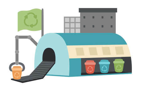 Vector waste recycling plant icon. Garbage sorting factory illustration. Trash recycle illustration....