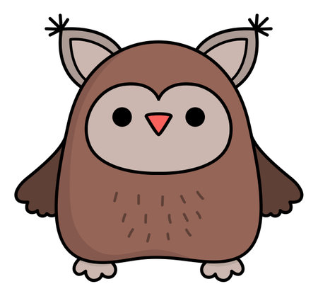 Vector colored kawaii owl. Cute woodland animal character illustration isolated on white background. Christmas or winter smiling forest bird. Funny cartoon holiday iconのイラスト素材