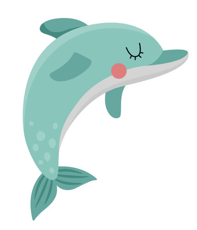Vector blue dolphin icon. Under the sea illustration with cute funny fish. ocean animal clipart....