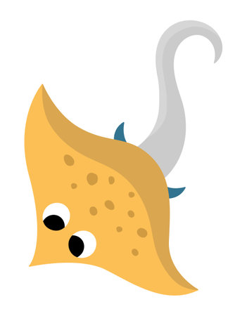 vector stingray icon. Under the sea illustration with cute funny ray fish. ocean animal clipart. Cartoon underwater or marine clip art for children isolated on white backgroundのイラスト素材
